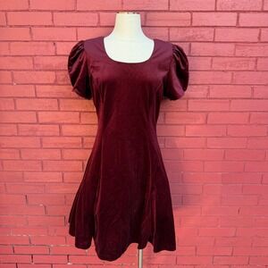 Vtg DBY Ltd Velvet Puffy Sleeve Womens Dress 11 / 12 Square Neck Back Crisscross